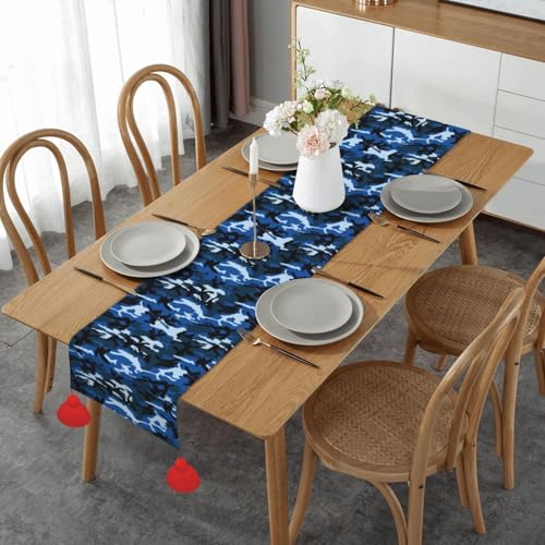 Farmhouse-Tischdecke für Zuhause, Küche, Esszimmer, Partys, Familienessen, Hochzeit, Erntedankfest, Weihnachten, 35,6 x 152,4 cm, Blau von GFYHTN