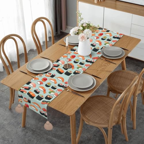 Köstliche Tischdecke mit Sushi-Druck, Bauernhaus-Tischdecke für Zuhause, Küche, Esszimmer, Party, Familienessen, Hochzeit, Erntedankfest, Weihnachten, 35,6 x 152,4 cm von GFYHTN