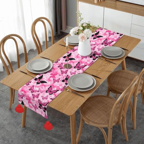 Tischabdeckung für Zuhause, Küche, Esszimmer, Party, Familienessen, Hochzeit, Erntedankfest, Weihnachten, 35,6 x 152,4 cm, Rosa von GFYHTN