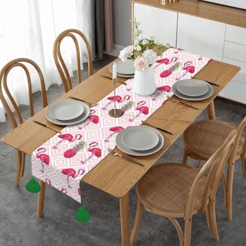 Tischdecke mit pinkem Flamingo-Ananas-Druck, Bauernhaus-Tischdecke für Zuhause, Küche, Esszimmer, Partys, Familienessen, Hochzeit, Erntedankfest, Weihnachten, 35,6 x 152,4 cm von GFYHTN