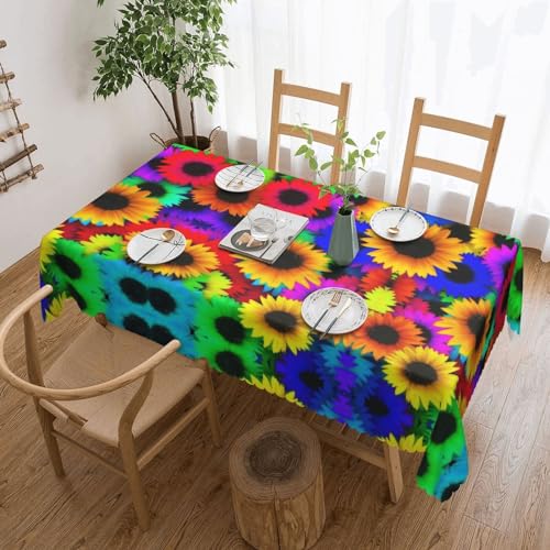 GGDCRFF Tischdecke mit Regenbogen-Sonnenblumen-Druck, für Innen- und Außenbereich, dekorativ und funktional, perfekt für Cafés, Abendessen, Picknicks und mehr von GGDCRFF