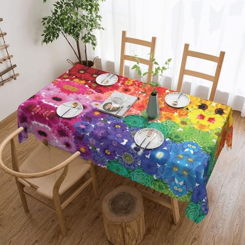 GGDCRFF Tischdecke mit Regenbogenblumen-Druck, für Innen- und Außenbereich, dekorativ und funktional, perfekt für Cafés, Abendessen, Picknicks und mehr von GGDCRFF