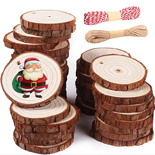 GGISUI Holzscheiben, 30 Stücke Holz Log Scheiben 5 – 6 cm vorgebohrte Naturholzscheiben mit Loch Unvollendete Holzkreise für DIY Handwerk Hochzeit Mittelstücke Weihnachtsdeko, Christbaumschmuck von GGISUI