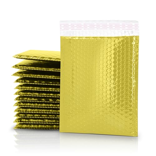 GGR Supplies Luftpolster-Versandtaschen, metallisch, 19,1 x 27,9 cm, wasserdicht, sehr widerstandsfähig, ideal zum Verpacken, Versand und Aufbewahren, goldfarben, 25 Stück von GGR Supplies