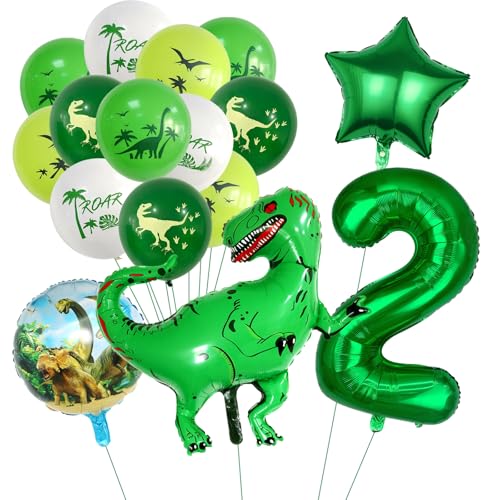 GGTTNRT 16 Stück Dino Luftballon Geburtstagsdeko 2 Jahre, Dino Deko, Luftballons Geburtstag Grüner Dekorationen von GGTTNRT