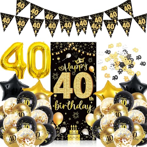 GGTTNRT 40 Geburtstag Deko 40 Geburtstag Männer Deko Schwarz Gold 40. Geburtstag Deko Banner Hintergrund Geburtstagsdeko Luftballons (Schwarzes Gold-A) von GGTTNRT