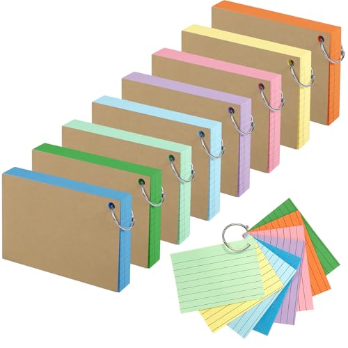 GGTTNRT 400 Stücke Karteikarten Vokabelkarten Multicolor Lernkarten Index Cards mit Metall Ringen für Büro, Schule, Zuhause 5 * 3 Inch von GGTTNRT