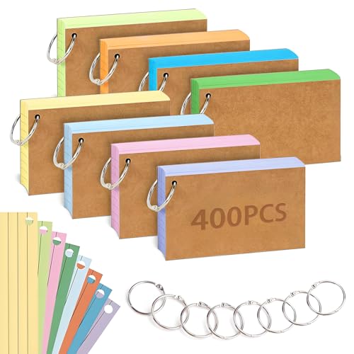 GGTTNRT 400 Stücke Karteikarten Vokabelkarten Multicolor Lernkarten Index Cards mit Metall Ringen für Büro, Schule, Zuhause 5 * 3 Inch von GGTTNRT