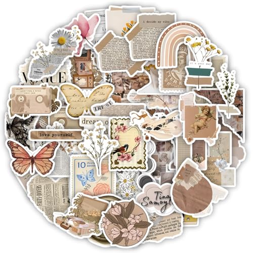 GGTTNRT 60 Stücke Vintage Sticker Aesthetic Laptop Scrapbook Stickers Set Wasserfest Aufkleber Deko für Jugendliche Erwachsener (60pcs Vintage-c) von GGTTNRT