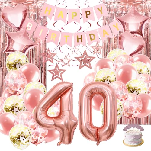 GGTTNRT Deko 40. Geburtstag Frauen Rosegold Luftballon Happy Birthday Banner Fransenvorhänge 40 Geburtstag Deko 40 Geburtstag Frauen Deko (Rosé gold) von GGTTNRT