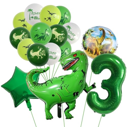 GGTTNRT Dino Geburtstag Deko 3 Jahre, Dino Deko Kindergeburtstag, 16 Stück Dino Luftballon, Dinosaurier Waldtiere Grün Party Dekoration (Dinosaurier) von GGTTNRT