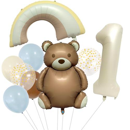 GGTTNRT Geburtstagsdeko 1 Jahr, 1. Geburtstag Junge Mädchen Bär Ballons Geburtstag Deko, 1 Geburtstag Junge, Zahlen Luftballon für Kindergeburtstag Deko(Bären-Thema) von GGTTNRT