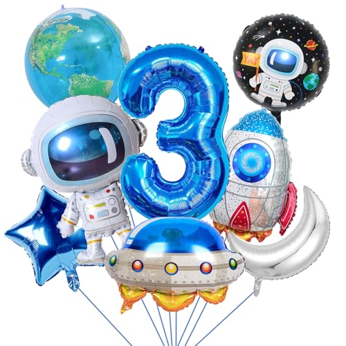 GGTTNRT Geburtstagsdeko 3 Jahre Junge 8 Stück Universum Thematisch Ballon, Astronauten Raketen Weltraum Raumschiff Ballon, Deko 3. Geburtstag Junge, Geburtstag Party Deko (Weltraum) von GGTTNRT