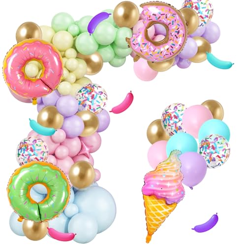 GGTTNRT Partydeko Geburtstag Donut Eiscreme Pastell Luftballons Girlande Geburtstagsdeko Mädchen Kindergeburtstag Deko Für Party Deko (Donut Ballon Set) von GGTTNRT