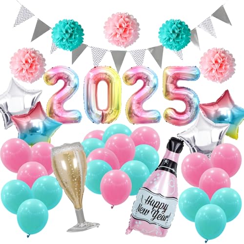 GGTTNRT Silvester Deko Set Silvester Deko 2025 Ballons Banner 2025 Silvester Party Dekorationen Luftballons Banner Photo Backgrounds Happy New Year (Buntes) von GGTTNRT