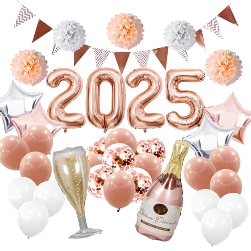 GGTTNRT Silvester Deko Set Silvester Deko 2025 Ballons Banner 2025 Silvester Party Dekorationen Luftballons Banner Photo Backgrounds Happy New Year (Rosé Gold) von GGTTNRT