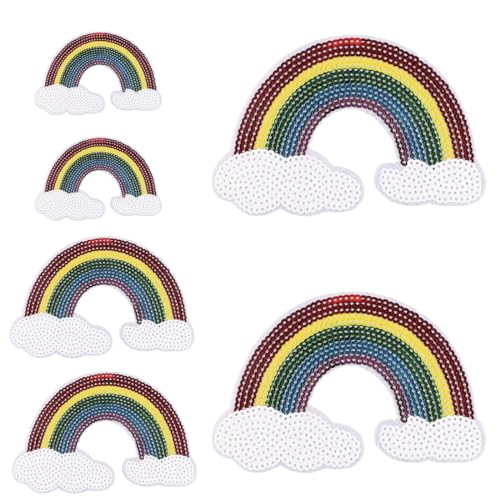 6 Stück Regenbogen-Flicken Zum Aufbügeln Regenbogen-Pailletten-Stoff Aufnäher Mit 3 Größen Zum Aufbügeln Und Nähen Bekleidungszubehör Für Kleidung Jeans Jacken Handtaschen Schuhe DIY-Aufnäher von GGUFAY