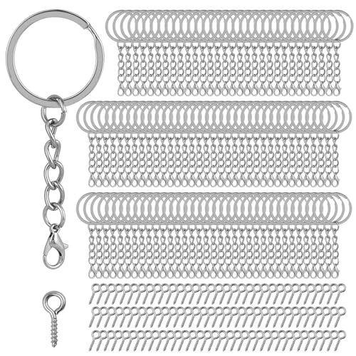 GGXZHT 100 Stück Schlüsselanhänger Ring Set, Schrauböse Pins und Schlüsselringe mit Karabinerverschluss Schlüsselanhänger Ring Set, Schlüsselringe 25mm für Schlüssel DIY Basteln Schlüssel Taschen von GGXZHT