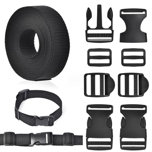 GGXZHT Nylon Gurtband 25mm 5M mit 10 Paare Schnallen und Verschlüsse, Einstellbare Kunststoff Steckschnalle, Klickverschluss für Rucksack DIY Handwerk Hundehalsband von GGXZHT