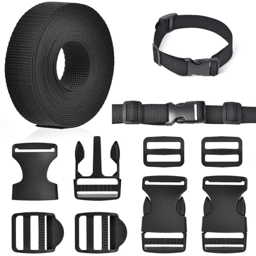 GGXZHT Nylon Gurtband 30mm 5M mit 10 Paare Schnallen und Verschlüsse, Einstellbare Kunststoff Steckschnalle, Klickverschluss für Rucksack DIY Handwerk Hundehalsband von GGXZHT