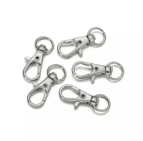 10 Stück/Lot drehbare Karabinerhaken, Schlüsselanhänger, geteilter Schlüsselring, Verbinder für Taschen, Gürtelketten, DIY-Schmuckherstellung, Rhodium, 32 x 14 mm von GGYBJ