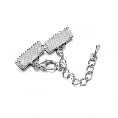 10er-Packung 10–40 mm Crimp-Endkappen, Schieberohrverschluss mit Karabinerverschluss, Verlängerungsketten-Endperlenverbinder für die DIY-Schmuckherstellung-Rhodium x 10er-Set_a-20 mm von GGYBJ