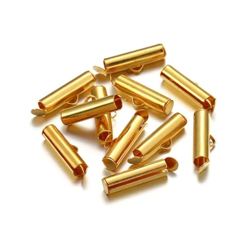 10er-Set/Packung 10–40 mm Crimp-Endkappen, Schieberohrverschluss mit Karabinerverschluss, Verlängerungsketten-Endperlenverbinder für die DIY-Schmuckherstellung, Gold x 50 Stück, 16 mm von GGYBJ