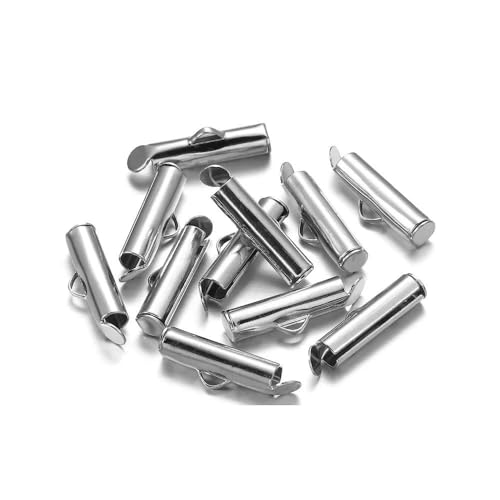 10er-Set/Packung 10–40 mm Crimp-Endkappen, Schieberohrverschluss mit Karabinerverschluss, Verlängerungsketten-Endperlenverbinder für die DIY-Schmuckherstellung, Rhodium x 50 Stück, 30 von GGYBJ