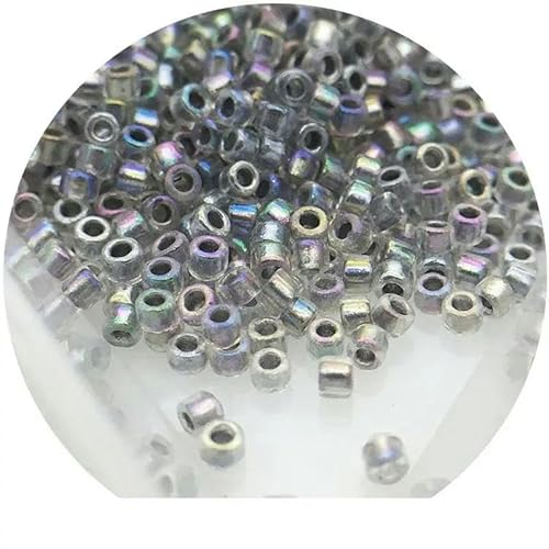 11/0 Glasperlen 1,3 x 1,6 mm, innen gefärbte Farben, Abstandsperlen für französische Stickereien, DIY-Schmuckherstellungszubehör-MB03 Grau AB-Farbe-1,3 x 1,6 mm, 1680 Stück von GGYBJ