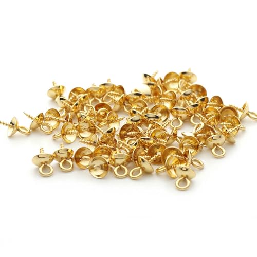 20 Stück/Los, runde Edelstahl-Schraubösen, Bügel, gebohrte Perlenkappen für Anhänger, Charm-Anschluss, DIY-Schmuckherstellung, Gold, 4,0 mm von GGYBJ