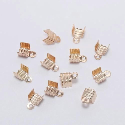 200 Stück 3–8 mm kleine Kordelendspitze, umklappbar, Dreidrahtverschluss, Crimpperlen-Verbinder für DIY-Schmuckherstellung, Zubehör, Großhandel, KC Gold, 3 x 6 mm von GGYBJ