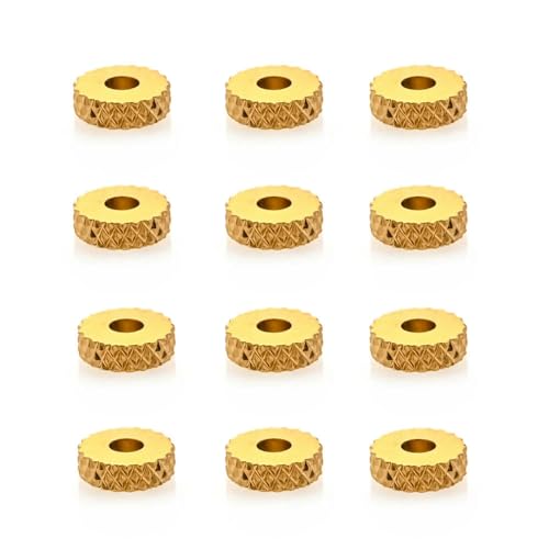 30 Stück/Los 4–8 mm Edelstahl Charm Spacer Perlen, flach, rund, lose Perlen mit großem Loch für DIY Schmuckherstellung, Zubehör-Check Gold-4,0 mm von GGYBJ