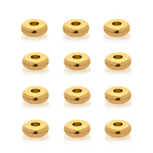 30 Stück/Lose, 4–8 mm Edelstahl-Charm-Abstandshalter, flach, rund, lose Perlen mit großem Loch, Perlen für DIY-Schmuckherstellung, Zubehör, glattes Gold, 5 mm von GGYBJ