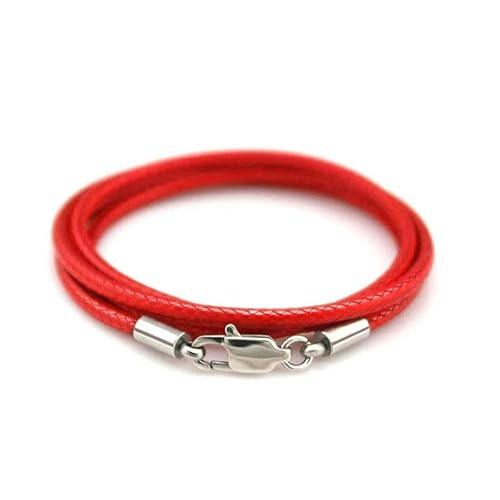 40–80 cm 1–3,0 mm Lederhalskette gewachstes Seil Lederband Edelstahl Karabinerverschluss Verbindungskette Herren Damen DIY Schmuck-Rot 1,5 mm-40 cm von GGYBJ