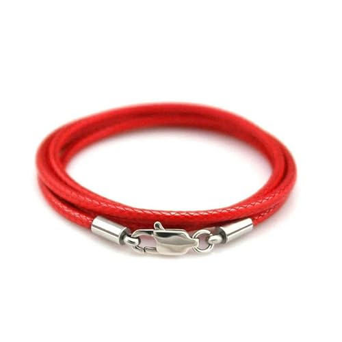 40–80 cm 1–3,0 mm Lederhalskette gewachstes Seil Lederband Edelstahl Karabinerverschluss Verbindungskette Herren Damen DIY Schmuck-Rot 1 mm-45 cm von GGYBJ