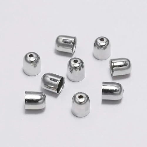 50–100 Stück/Los Crimp-Endkappen, Lederkordeln, Endkappen, Perlenkappen, passend für 4–12 mm Verschlüsse für DIY-Schmuckherstellung, Zubehör, Rhodium, 4 x 5 mm, 100 Stück von GGYBJ