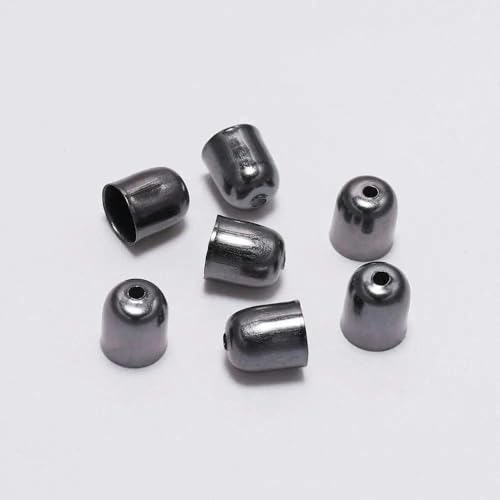 50–100 Stück/Los Crimp-Endkappen, Lederkordeln, Endkappen, Perlenkappen, passend für 4–12 mm Verschlüsse zur DIY-Schmuckherstellung, Zubehör-Gun Black-10 x 11 mm-50 Stück von GGYBJ