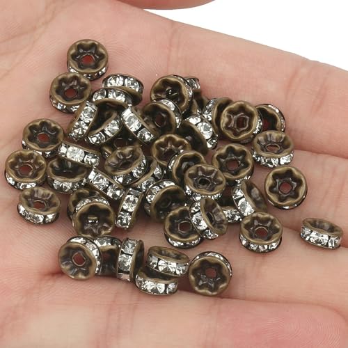 50 Stück Strass-Abstandshalterperlen, mehrfarbige Kristall-Metall-Abstandshalter, Rondellperlen zur Schmuckherstellung, DIY-Armbänder, Zubehör-Antikbronze-4,0 mm, 50 Stück von GGYBJ