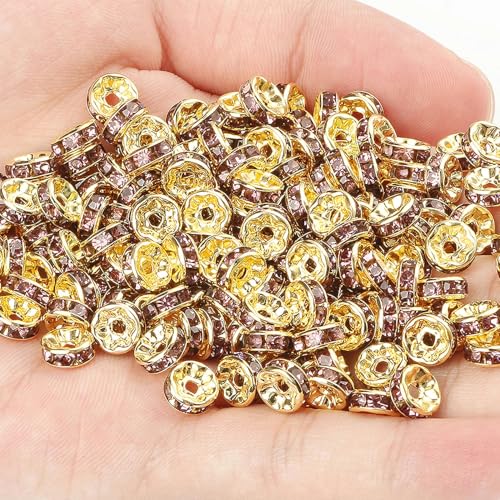 50 Stück Strass-Abstandshalterperlen, mehrfarbige Kristall-Metall-Abstandshalter, Rondellperlen zur Schmuckherstellung, DIY-Armbänder, Zubehör-Gold-Lila-4,0 mm, 50 Stück von GGYBJ