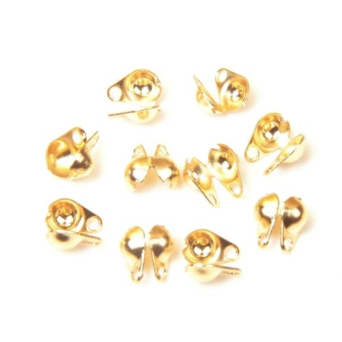 50 Stück Verbinder-Verschlussbeschlag, Kugelkette aus Edelstahl, Kalotten-Endcrimps, Perlenverbinder für die Herstellung von DIY-Schmuck, Zubehör-o-035-Gold-Innendurchmesser 2,4,0 mm von GGYBJ