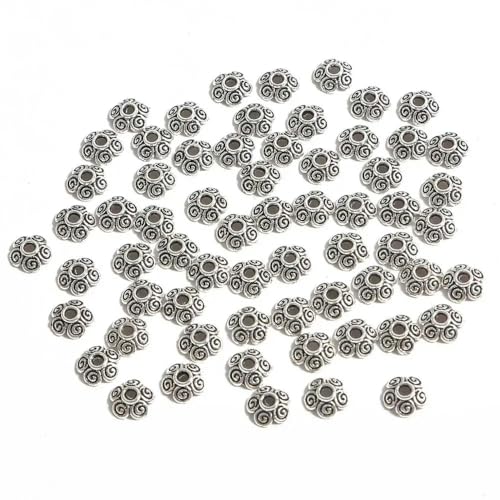 50 Stück hohle tibetische Abstandshalter-Perlenkappen, Antikgold, Silber, Endkappen für Handarbeiten, DIY, Modeschmuck, Verbindungszubehör, 8 mm von GGYBJ