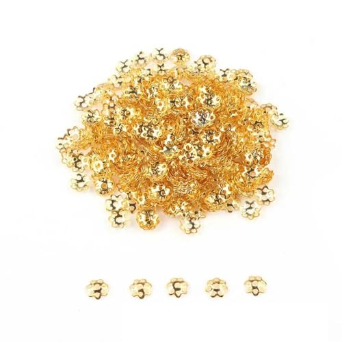 500 Stück/Los 6 mm Hohlblumen-Metallfiligran lose Abstandshalter-Perlenkappen für Ohrringe, Mode, DIY, Schmuckzubehör, Herstellung von Zubehör-18 Karat Gold-6 mm, 1000 Stück von GGYBJ