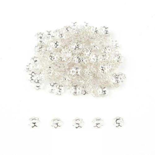 500 Stück/Los 6 mm hohle Blumen-Metallfiligran-Abstandshalter-Perlenkappen für Ohrringe, Mode, DIY, Schmuckzubehör, Zubehör zum Herstellen von Zubehör-Silber-6 mm, 1000 Stück von GGYBJ