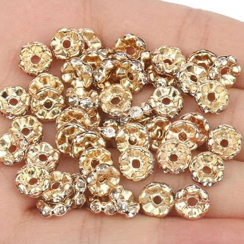 50pcs Strass Spacer Perlen Multi-Farbe Kristall Metall Abstandshalter Rondelle Perlen für Schmuck Machen DIY Armbänder Zubehör-wave-14k Gold-4,0mm 50pcs von GGYBJ