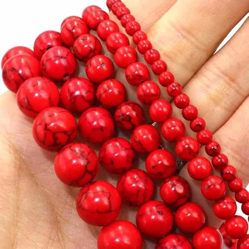 Naturstein Rot Howlith Türkisen Verkrustete Runde Lose Perlen Für Schmuck Machen Fit Diy Armband Halskette 4 6 8 10 12MM-12mm 30 stücke perlen von GGYBJ