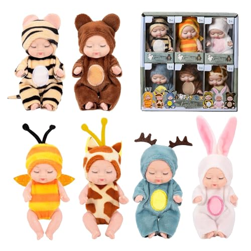 GGesii 6 Stück Baby Mini Puppen, Mini Puppenspielzeug Newborn Reborn Baby, 3,5 Zoll Puppe und Kleidung Set, Mini Reborn Puppen, für Kinder ab 3 Jahren von GGesii