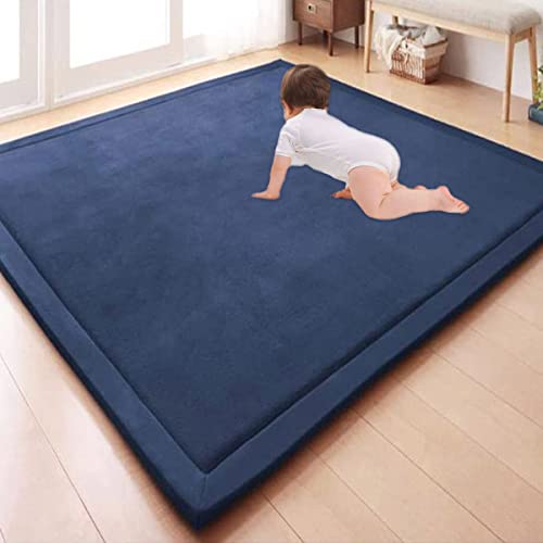 GGoty Großer Teppich, Korallen-Samt, Baby-Spielmatte, dick für Kinderzimmer, Arbeitszimmer, Küche, Kinderzimmer, Krabbelmatte für Babys, rutschfeste Yogamatte (100 x 120 x 2 cm, marineblau) von GGoty