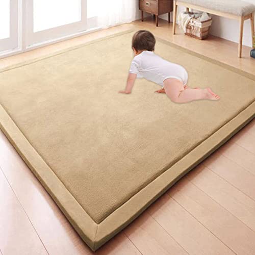 GGoty Großer Teppich, Korallen-Samt, Baby-Spielmatte, dick für Kinderzimmer, Arbeitszimmer, Küche, Kinderzimmer, Krabbelmatte für Babys, rutschfeste Yogamatte (100 x 180 x 2 cm, Khaki) von GGoty