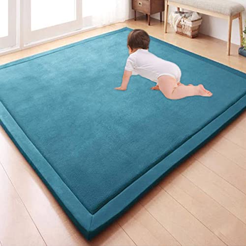 GGoty Großer Teppich, Korallen-Samt, Baby-Spielmatte, dick für Kinderzimmer, Arbeitszimmer, Küche, Kinderzimmer, Krabbelmatte für Babys, rutschfeste Yogamatte (130 x 190 x 2 cm, blau) von GGoty