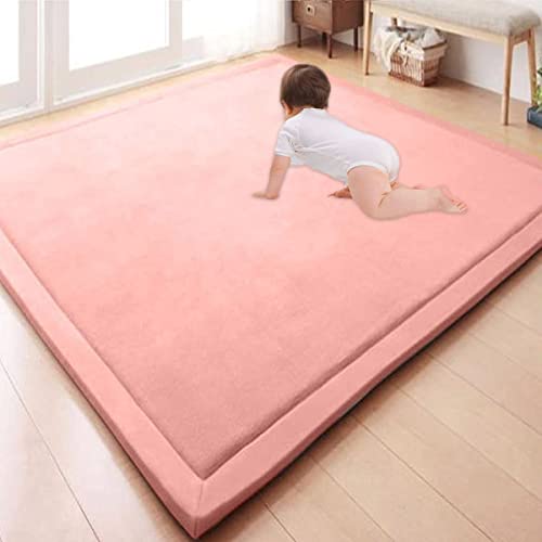 GGoty Großer Teppich, Korallen-Samt, Baby-Spielmatte, dick für Kinderzimmer, Arbeitszimmer, Küche, Kinderzimmer, Krabbelmatte für Babys, rutschfeste Yogamatte (150 x 150 x 2 cm, Rosa) von GGoty